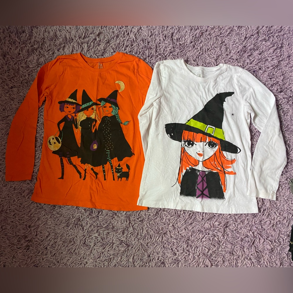 2 shirts - 1989 Place Halloween Witch themed long sleeve Tshirts size L 10/12